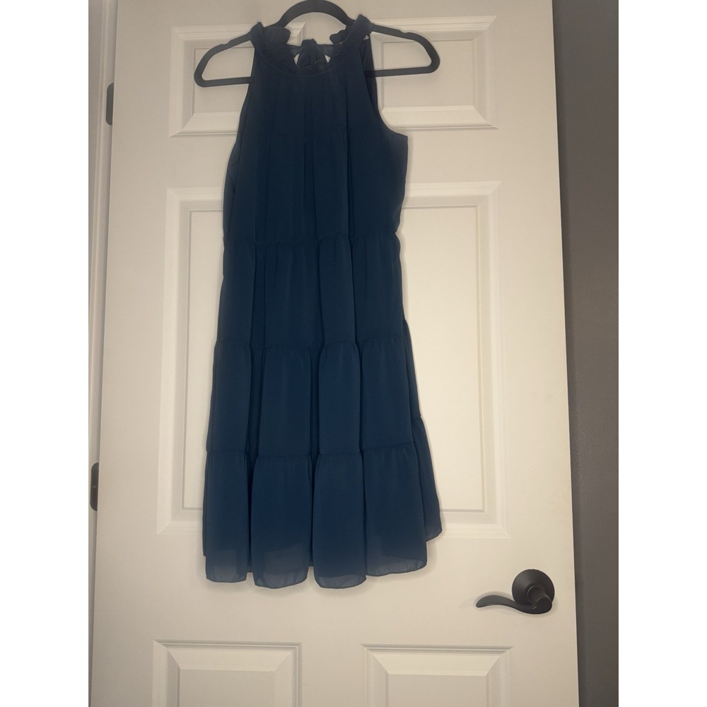Kirundo Sleeveless High Neck Tiered Halter Dress Dark Teal Medium Nwt